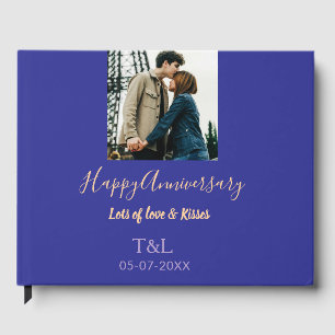 Libro De Visitas moderno boho feliz aniversario agregar nombre azul
