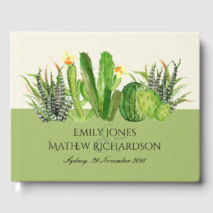 LIBRO DE VISITAS MODERNO CACTUS FLORAL JARDÍN COLOR DE AGUA MONOGRA