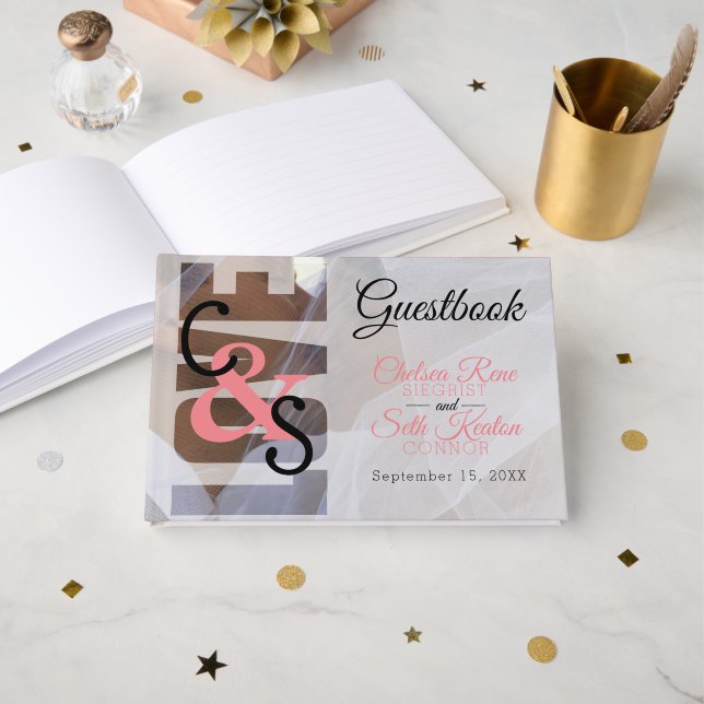 Libro De Visitas Moderno Day Love - Coral Boda Guestbook (Anverso Abierto)