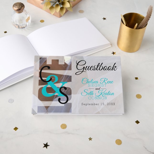 Libro De Visitas Moderno Day Love - Turquoise Boda Guestbook (Anverso Abierto)