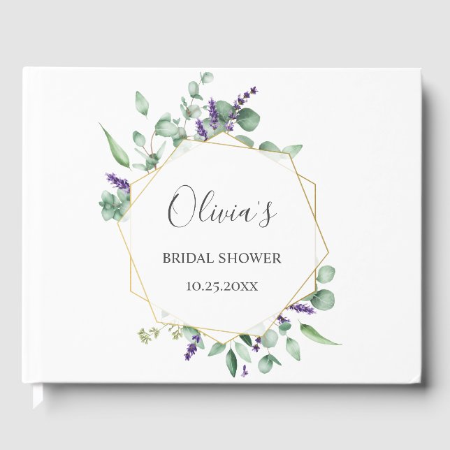 Libro De Visitas Moderno Eucalyptus Marco Geométrico Ducha Bridal (Anverso)