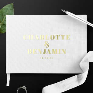 Libro De Visitas Moderno Minimalista Audaz Boda Oro Blanco
