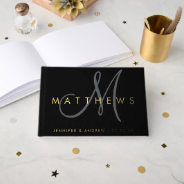 Libro De Visitas Moderno Minimalista Gris negro Boda oro