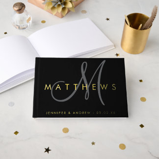 Libro De Visitas Moderno Minimalista Gris negro Boda oro