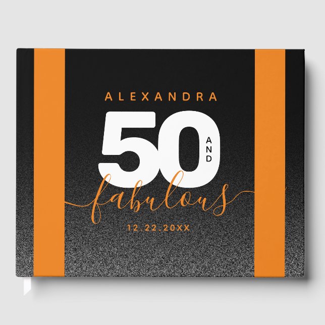 Libro De Visitas Moderno Naranja Girly 50 y fabuloso (Anverso)