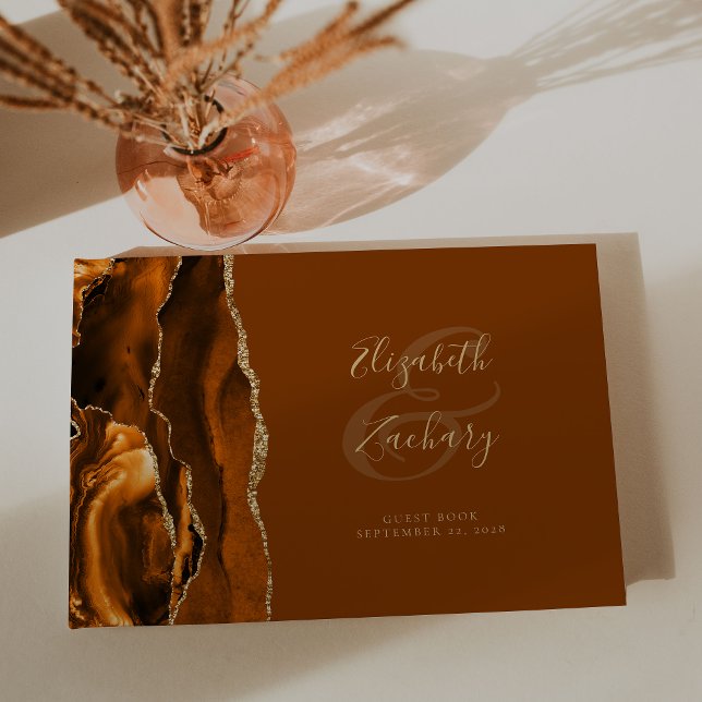 Libro De Visitas Moderno Naranja quemado Agate de Oro Brown (Subido por el creador)