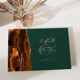 Libro De Visitas Moderno Naranja quemado Agate Gold Script Verde