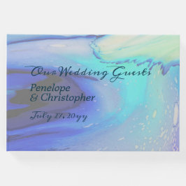 Libro De Visitas Moderno Ocean Water Blue Abstract Beach Wedding