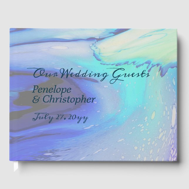 Libro De Visitas Moderno Ocean Water Blue Abstract Beach Wedding (Anverso)