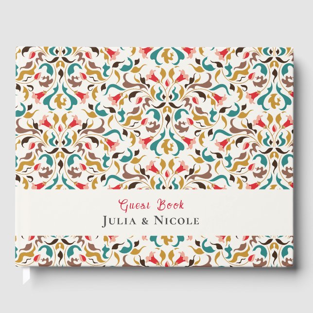 Libro De Visitas Moderno Romántico Elegante Boda Floral de Wreath (Anverso)