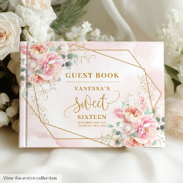 Libro De Visitas Moderno Rubor Sage Gold Floral Sweet Dieciséis