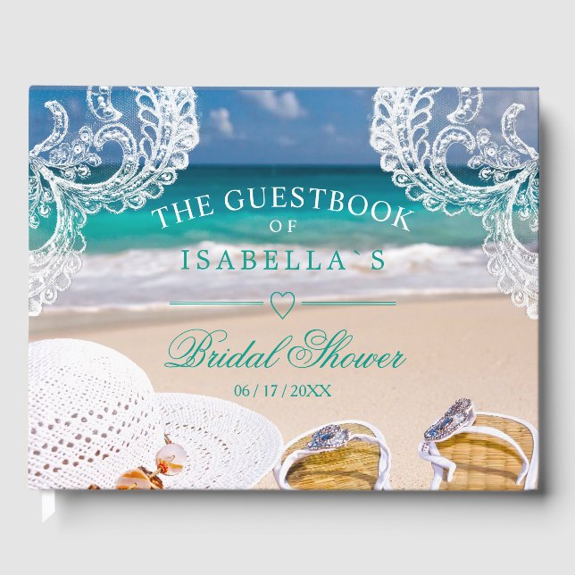 Libro De Visitas Moderno Turquesa Tropical Beach Bridal Shower (Anverso)