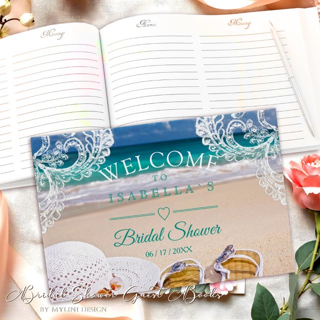 Libro De Visitas Moderno Turquesa Tropical Beach Bridal Shower (Subido por el creador)