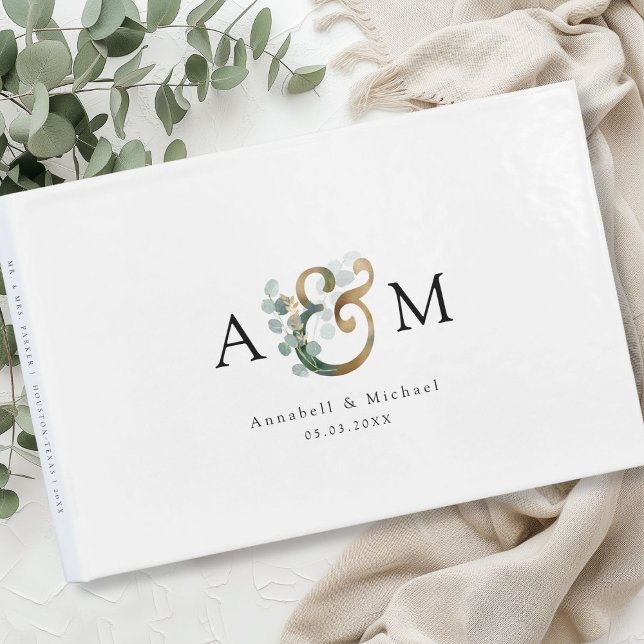 Libro De Visitas Moderno y elegante Eucalyptus Ampersand Boda (Modern, elegant eucalyptus ampersand wedding guest book, personalized)