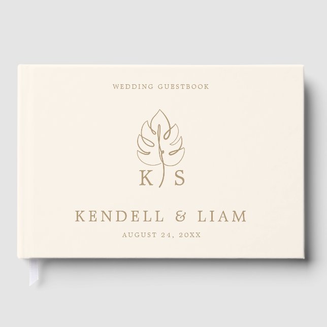 Libro De Visitas Monogram Wedding Logo Monstera (Anverso)
