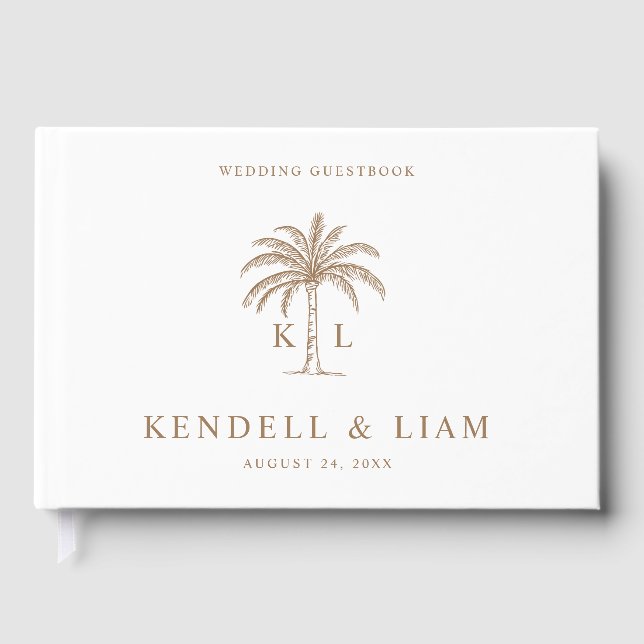 Libro De Visitas Monogram Wedding Logo Palm Tree (Anverso)