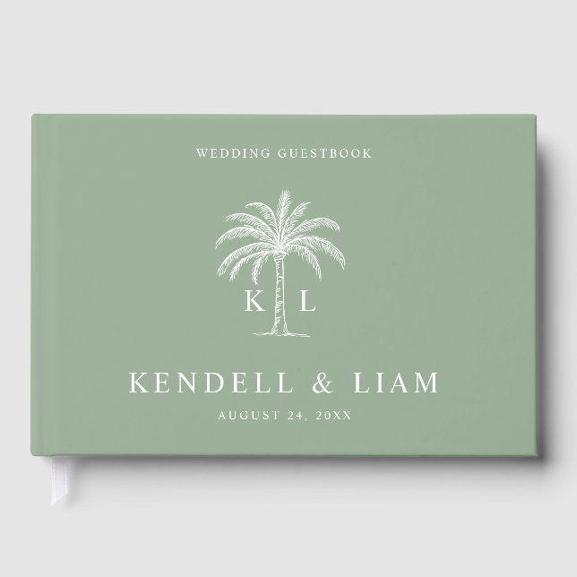 Libro De Visitas Monogram Wedding Logo Palm Tree (Anverso)