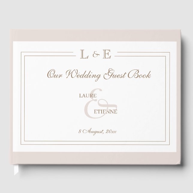 Libro De Visitas Monograma Ampersand White Pink Gold Elegant Weddin (Anverso)