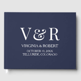 Libro De Visitas Monograma azul de la Marina Elegante | BODA MINIMA