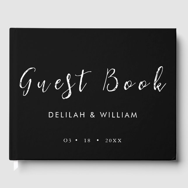 Libro De Visitas Monograma blanco personalizado en negro (Anverso)