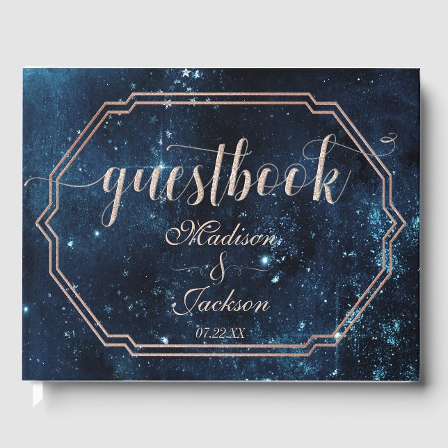 Libro De Visitas Monograma Boda de galaxia celeste de la estrella d (Anverso)
