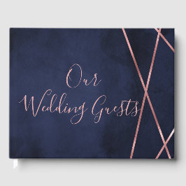 Libro De Visitas Monograma Boda geométrico de oro azul y Rosa de la