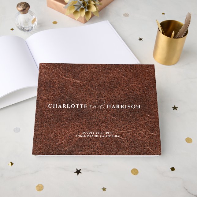 Libro De Visitas Monograma Boda personalizado de cuero falso (Anverso Abierto)