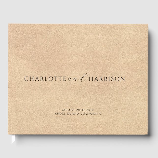 Libro De Visitas Monograma Boda personalizado de cuero falso crema (Anverso)