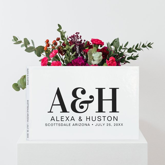 Libro De Visitas Monograma boda Sofisticado Blanco Y Negro (Subido por el creador)