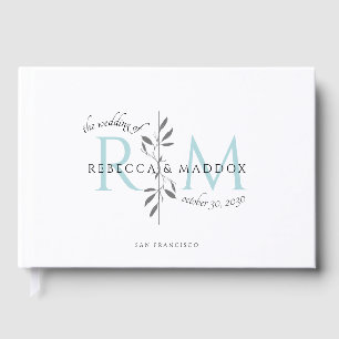 Libro De Visitas Monograma Botánico Acuático para Boda Elegante