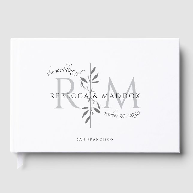 Libro De Visitas Monograma Botánico para Boda Elegante (Anverso)