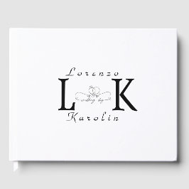 Libro De Visitas Monograma de Boda Blanca Simple Elegante Minimalis