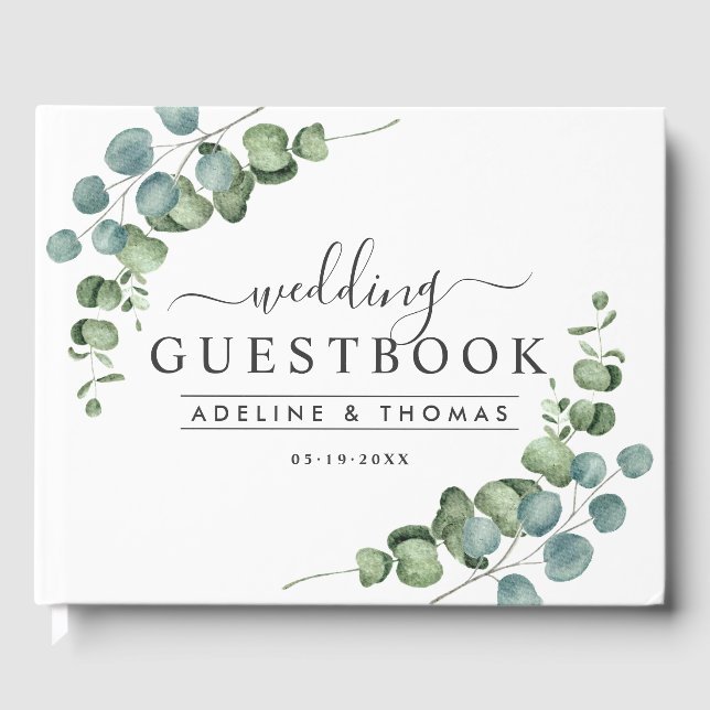 Libro De Visitas Monograma de boda con vegetación de eucalipto (Anverso)