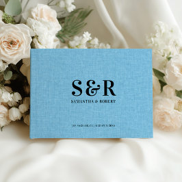 Libro De Visitas Monograma de Boda de línea azul claro