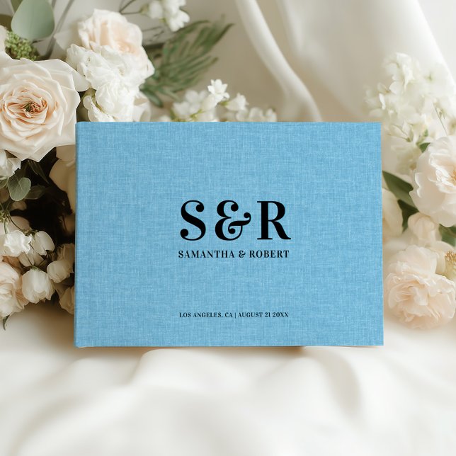Libro De Visitas Monograma de Boda de línea azul claro (Subido por el creador)
