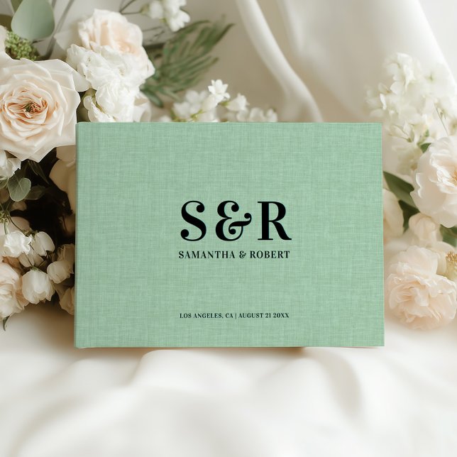 Libro De Visitas Monograma de Boda de línea verde claro (Subido por el creador)