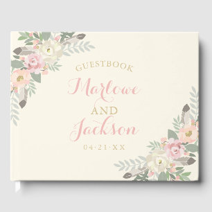 Libro De Visitas Monograma de Boda de Marfil Floral Boho