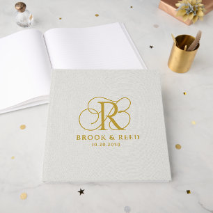 Libro De Visitas Monograma de boda elegante en oro
