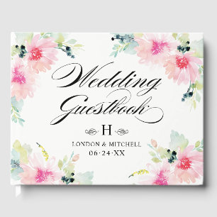 Libro De Visitas Monograma de boda floral acuarela de primavera con