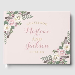 Libro De Visitas Monograma de boda floral boho rosa