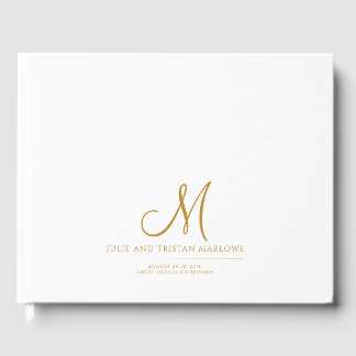 Libro De Visitas Monograma de Boda inicial con guión de oro elegant