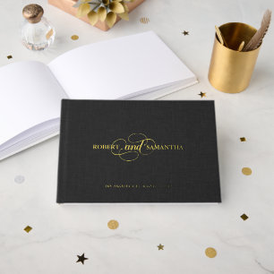 Libro De Visitas Monograma de boda personalizado en lino negro