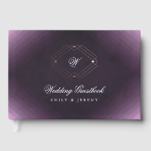 Libro De Visitas Monograma de caligrafía púrpura de deco dorado clá