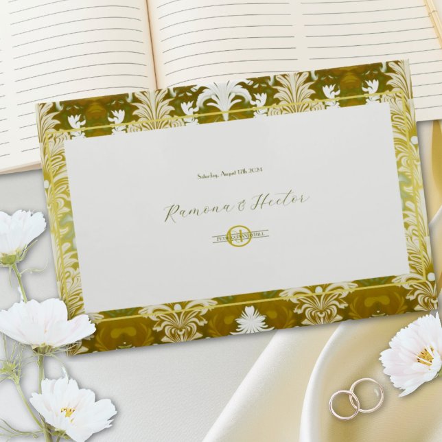 Libro De Visitas Monograma de la boda retro Gold Green Damask (Subido por el creador)