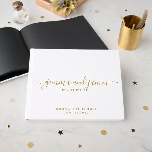 Libro De Visitas Monograma de nombre de boda en guión dorado Página
