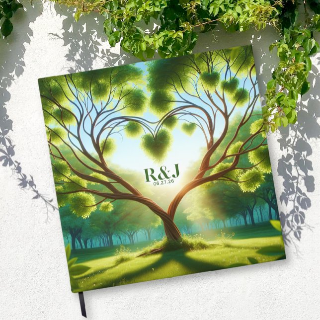 Libro De Visitas Monograma de pareja de árbol romántico Boda (Romantic Tree Couple Monogram Wedding Guest Book)