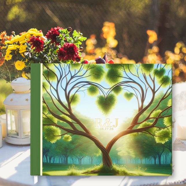 Libro De Visitas Monograma de pareja de árbol romántico Boda (Romantic Tree Couple Monogram Wedding Foil Guest Book)