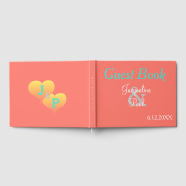 Libro De Visitas Monograma del Boda de coral del corazón de la pues