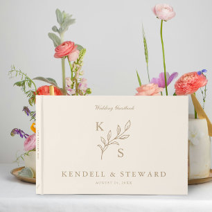 Libro De Visitas Monograma elegante de Boda floral de vegetación