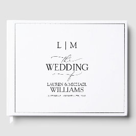 Libro De Visitas Monograma elegante de caligrafía blanca y negra